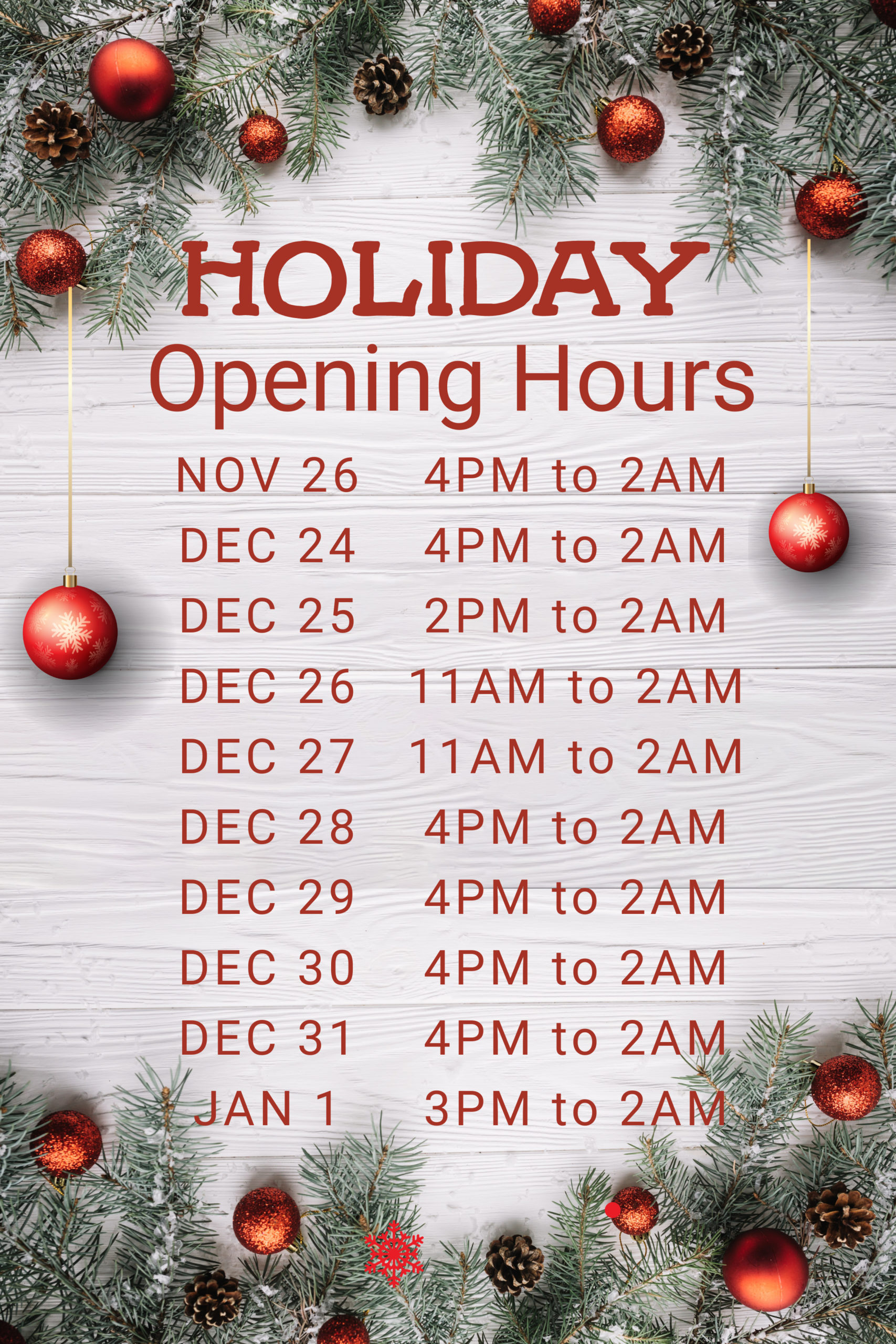 Holiday Hours Sign Template